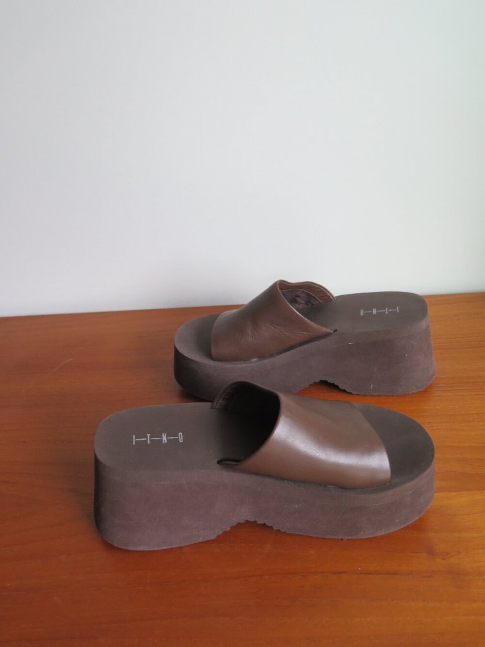 ITNO Two Wave Mule Platform Slides Brown Leather EU 38/US 7 - Picture 3 of 13